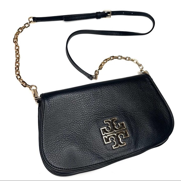 Tory Burch Handbags - Tory Burch Britten Crossbody Bag Leather Black Convertible Clutch
